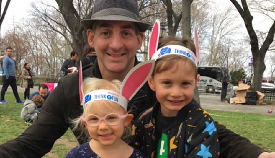 John Semel with children son Augustus, 7, and daughter Minerva, 6.