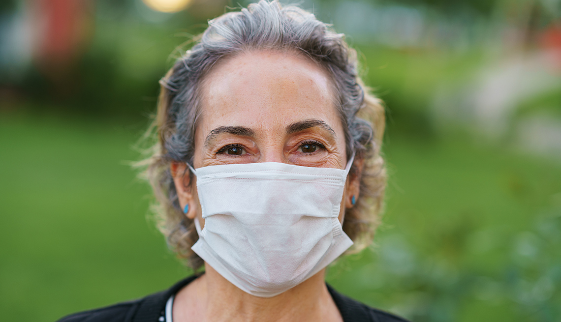 A woman wearing a face mask