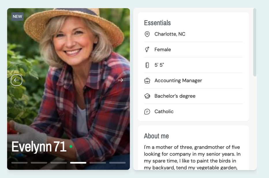 A sample profile on SilverSingles