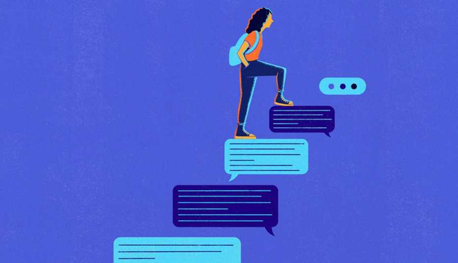 teenager climbing a stairway made of electronic chat bubbles teenager climbing a stairway made of electronic chat bubbles