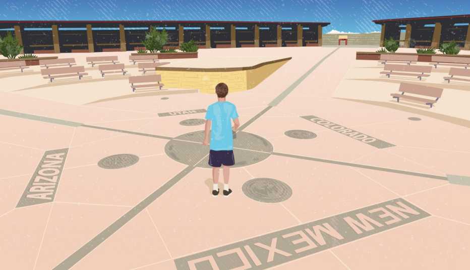An illustration of Terri Marshall’s grandson, Marshall, standing on a map of Arizona, New Mexico, Colorado and Utah, with park benches in the background An illustration of Terri Marshall’s grandson, Marshall, standing on a map of Arizona, New Mexico, Colorado and Utah, with park benches in the background