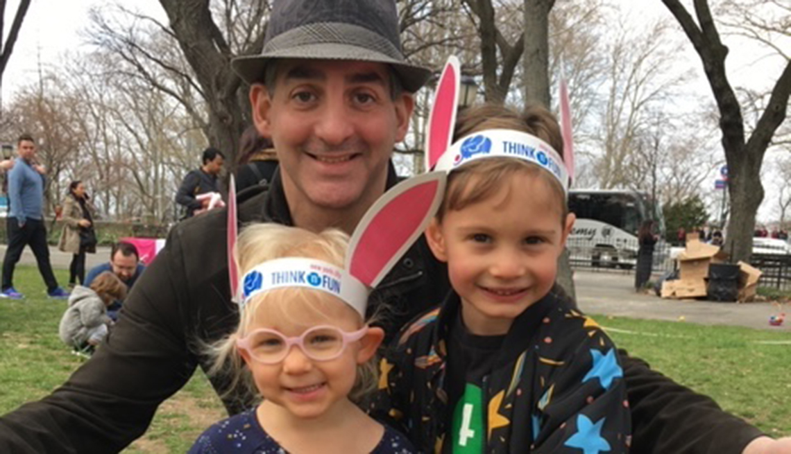 John Semel with children son Augustus, 7, and daughter Minerva, 6.