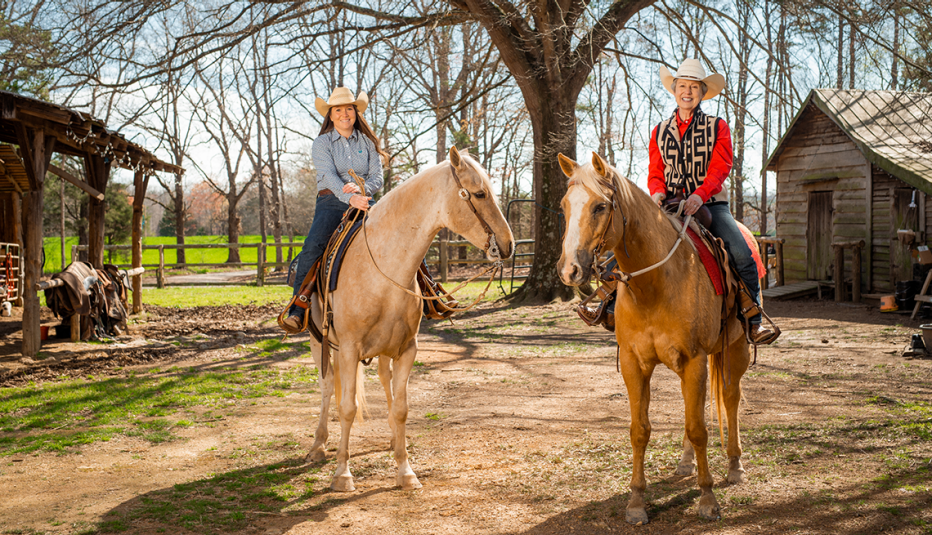 friends elizabeth and jessie riding horses 