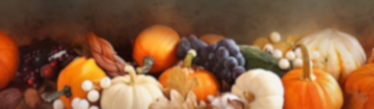 Blurred Clutter Classic Cornucopia background with gourds and pumpkins