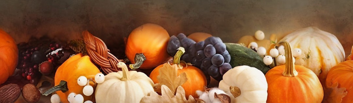 Clutter Classic Cornucopia gourds and pumpkins background