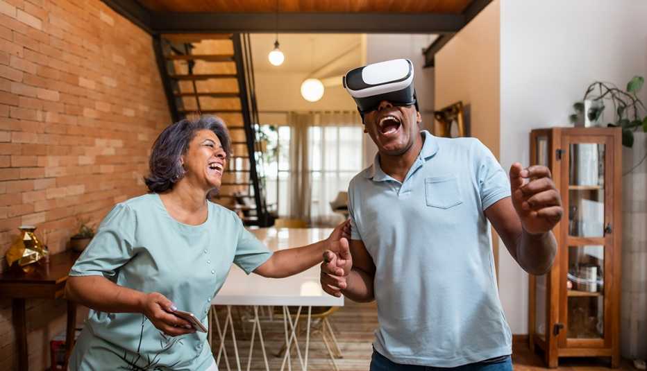 couple playing games together at home.