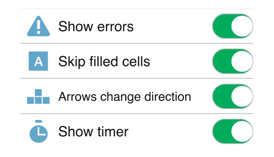 Let's Crossword Screen Shot -Menu Toggles