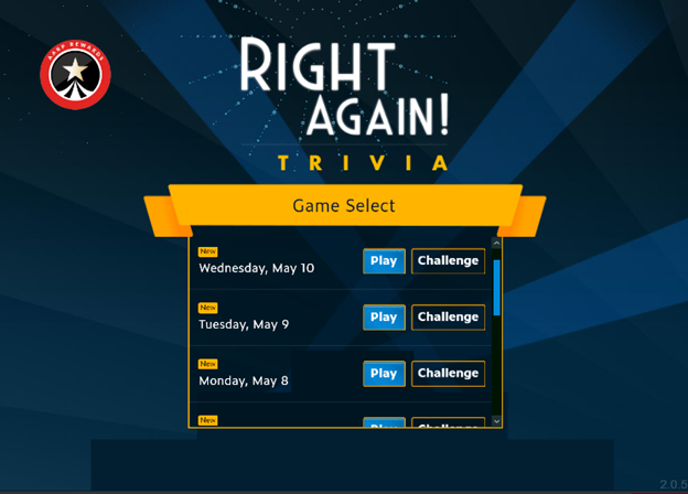 right again trivia private friends network main screen challenge