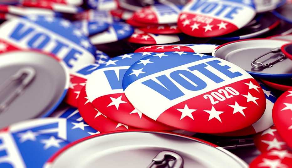 Voter twenty twenty buttons in red, white and blue