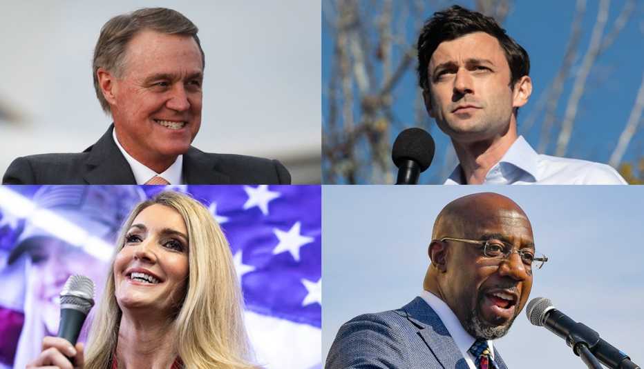 georgia twenty twenty senate runoff election candidates top row republican incumbent david purdue and challenger democrat jon ossof second row incumbent repubilcan kelly loeffler and challenger democrat raphael warnock georgia twenty twenty senate runoff election candidates top row republican incumbent david purdue and challenger democrat jon ossof second row incumbent repubilcan kelly loeffler and challenger democrat raphael warnock