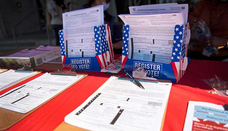 table set up for helping people register to vote
