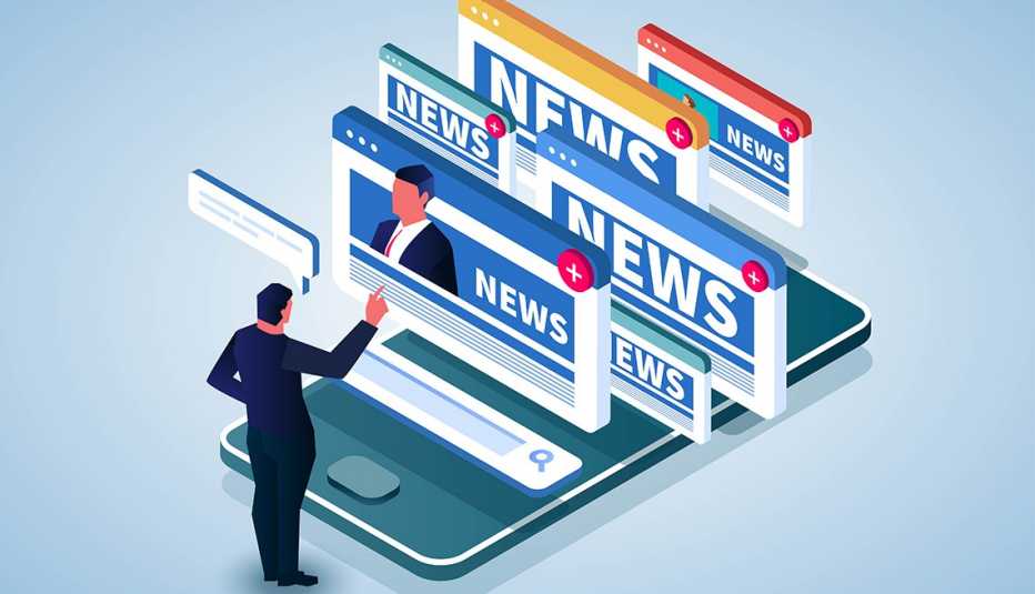 A man faces news popups on his cell phone.