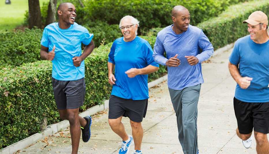 a group of people running