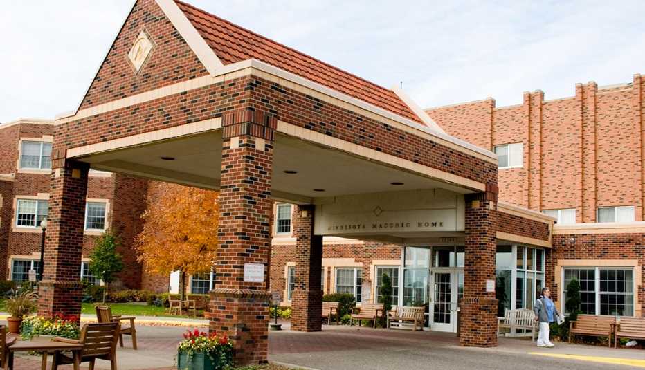 Outside of a nursing home entrance