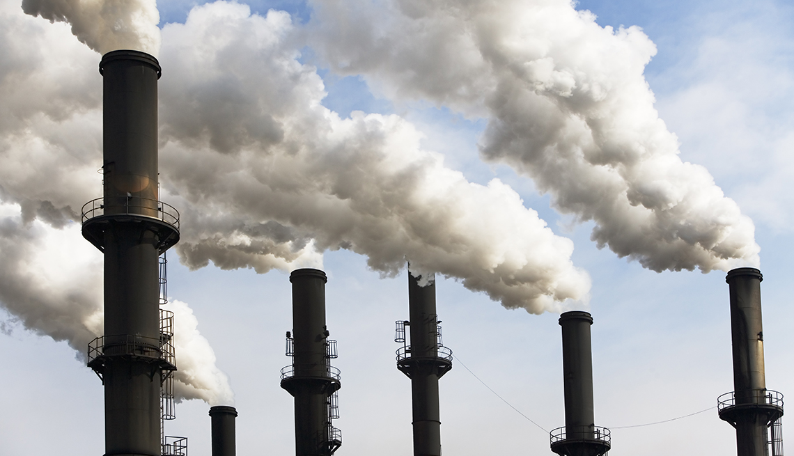 Smoke emitting from smoke stacks