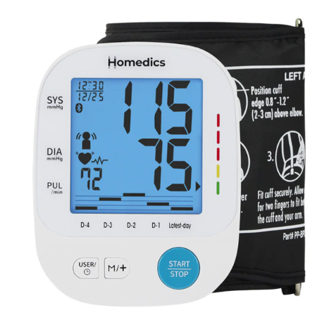 The Homedics 5-Day Trend-at-a-Glance blood pressure monitor on display