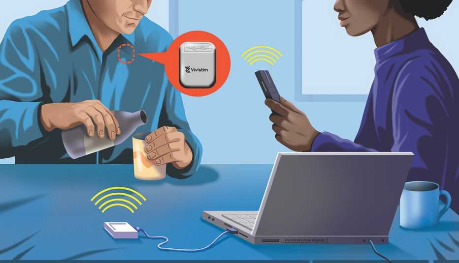 artist rendering of vagus nerve stimulation therapy in which mild electrical pulses help boost the effectiveness of stroke recovery 