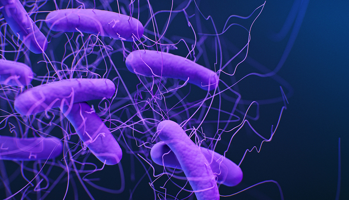 rendering of microscopic bacteria known as cee diff or clostridioides difficile