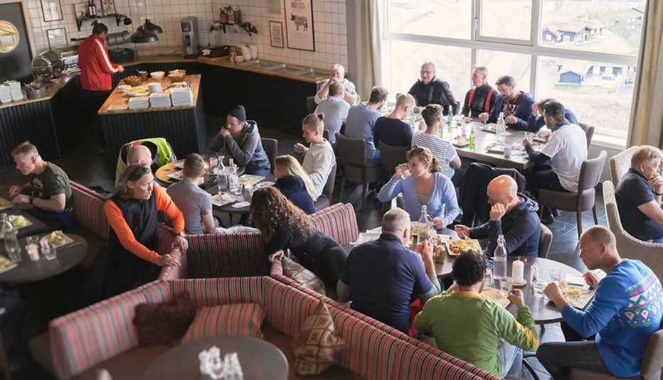 overhead shot of a busy restaurant