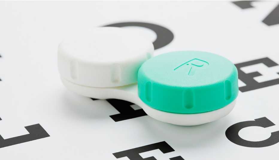 contact lens case on an eye chart