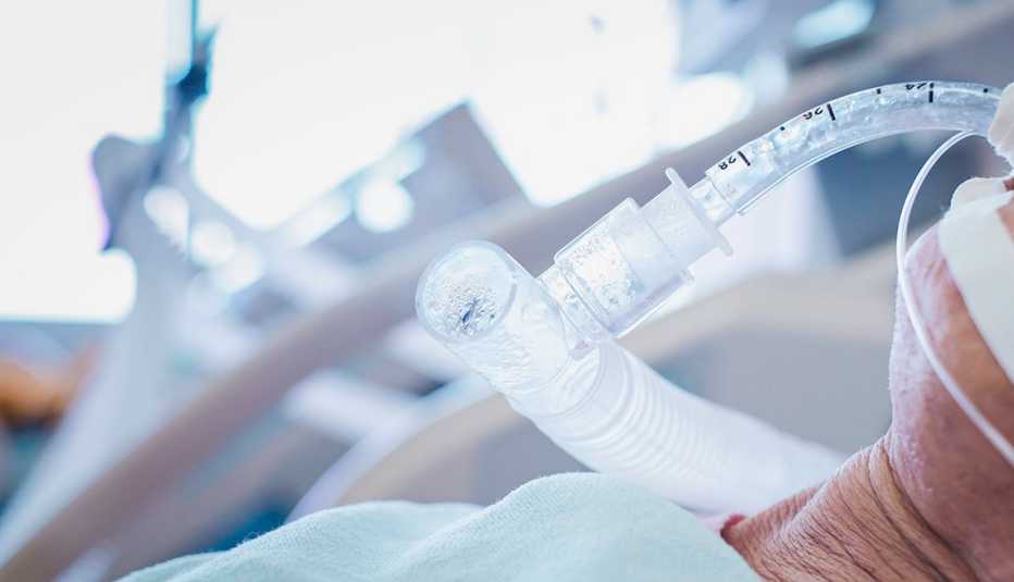 ventilator tube on patient