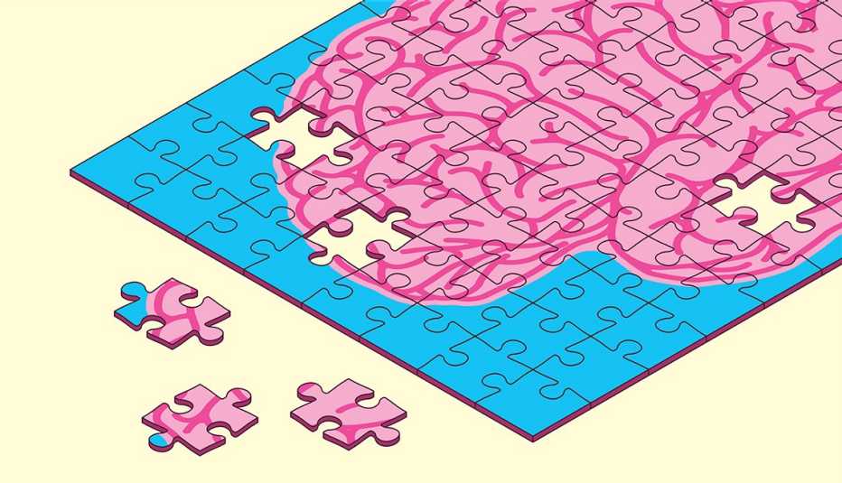 Pink and Blue Brain Puzzle Illustration