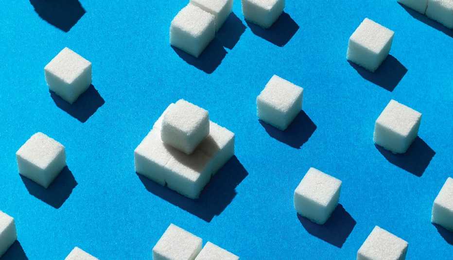 sugar cubes in a pattern on blue