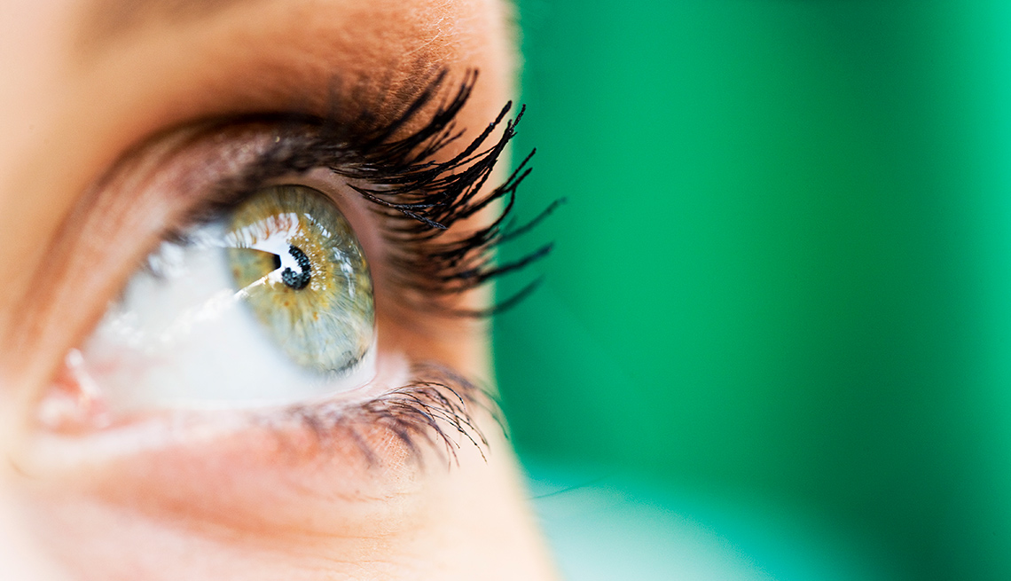 Close up of eye on green background