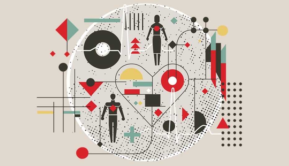 abstract symbols of heart and two people with hearts highlighted
