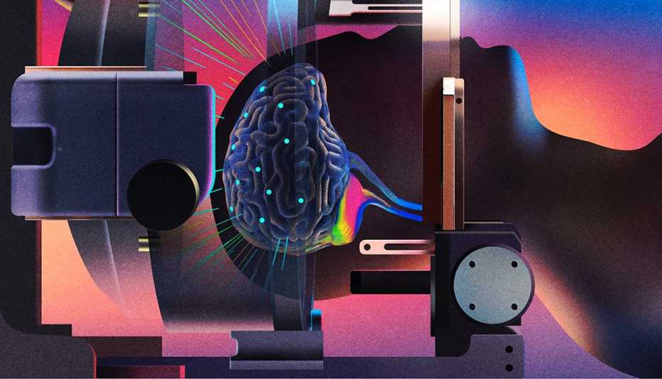 illustration of a focused ultrasound that targets cells that cause tremors. 