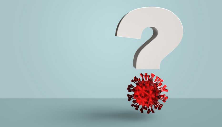 coronavirus cell and question mark illustration rendered in three dimensional effect
