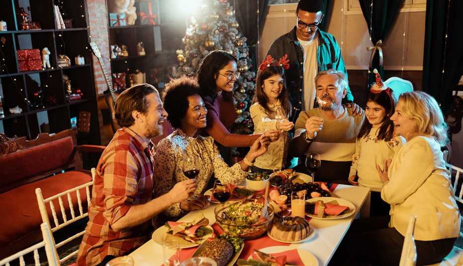 a family coming together to celebrate various holiday traditions