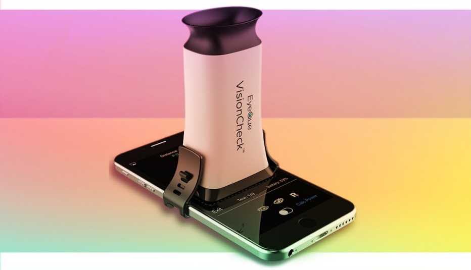 vision check device attached to a smartphone