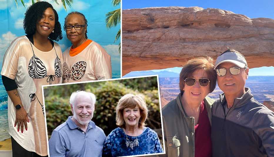 three sets of caregivers of people with parkinsons and their care recipients from left are tonia smith and her mother joanne reeves then gary and bobbi rafaloff and finally gina and gil kim