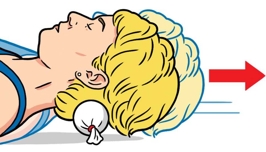 diagram showing use of two tennis balls in a sock to help neck pain