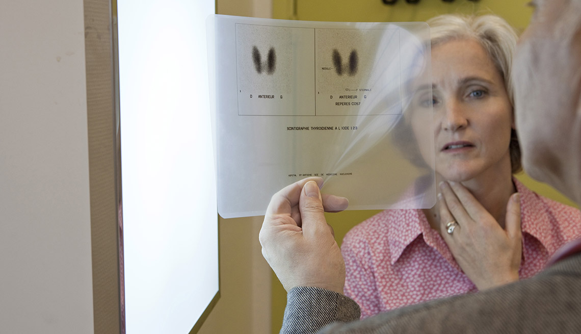 patient, doctor and thyroid scan