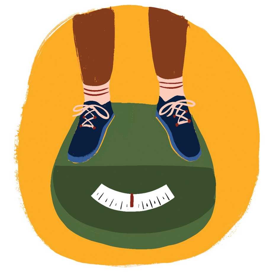 cartoon of a persons feet on a scale