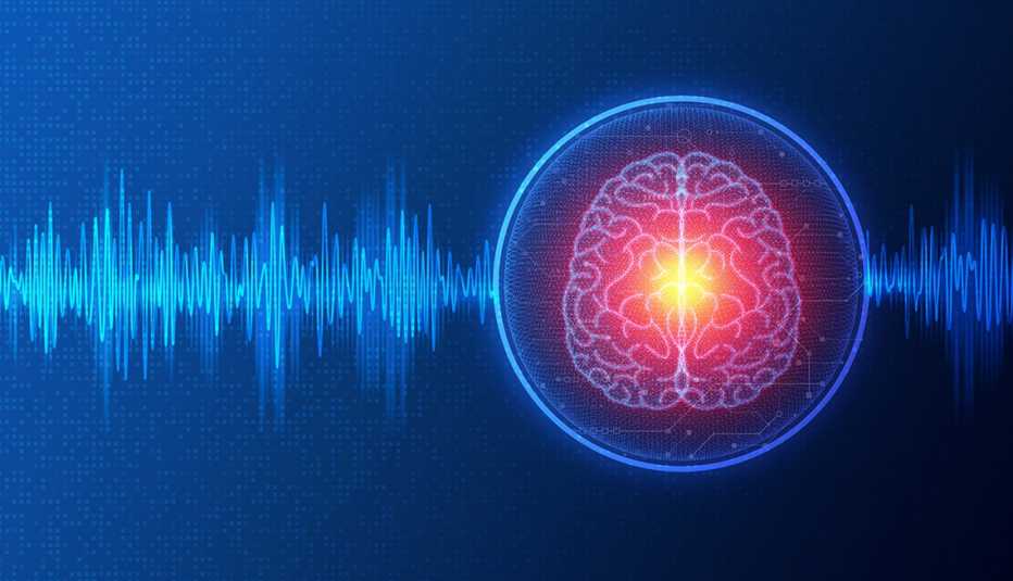 Brain-stimulating therapies may be able to help with depression An illustration of a brain and neurostimulation on a blue background