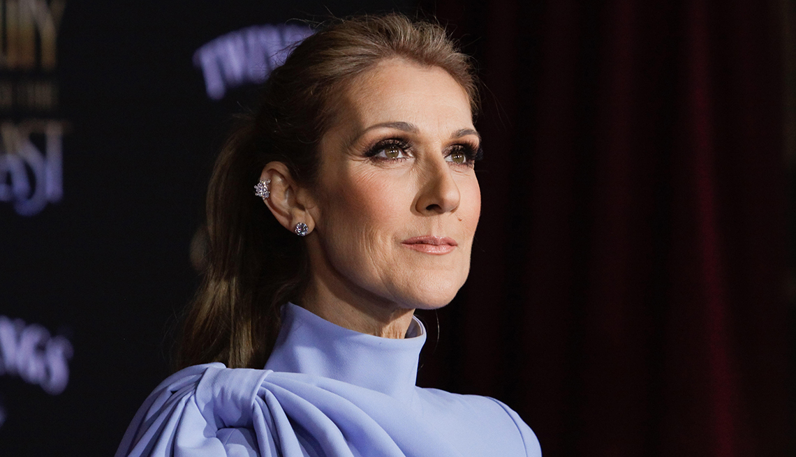 close up of Celine Dion at the World Premiere of Disney's Beauty and the Beast before her stiff person syndrome diagnosis