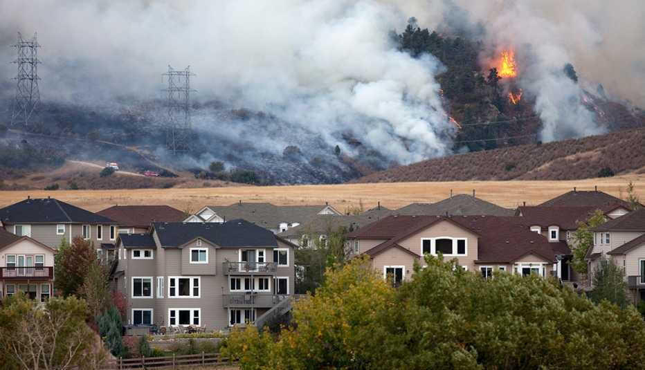 Wildfire Smoke Behind Residential Homes