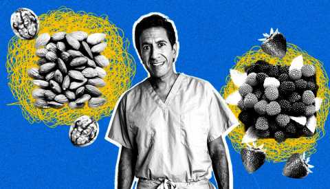 Photo montage of Dr. Sanjay Gupta with berries and nuts Photo montage of Dr. Sanjay Gupta with berries and nuts