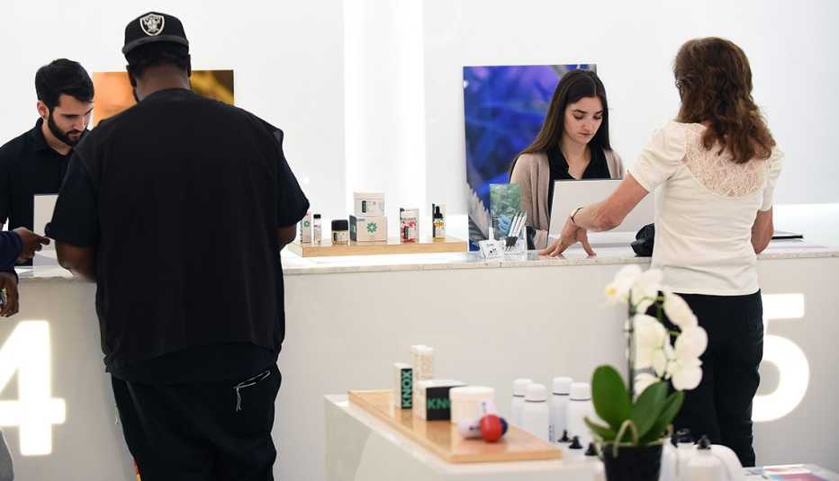 Patients placing orders at a medical marijuana dispensary Patients placing orders at a medical marijuana dispensary