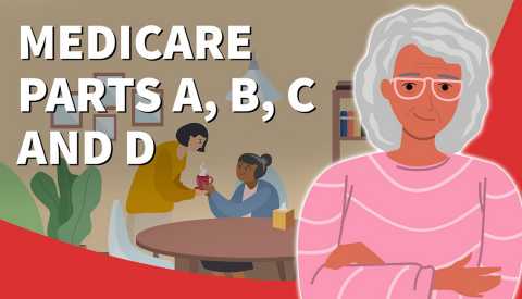 illustration of woman and medicare parts a, b, c, and d illustration of woman and medicare parts a, b, c, and d