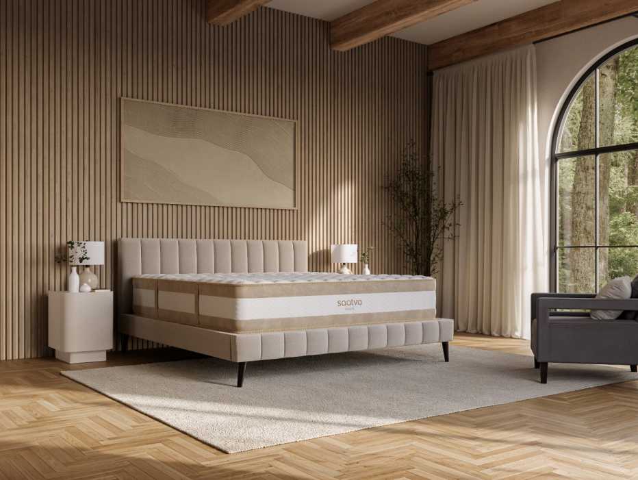 The Saatva Rx mattress on display in a bedroom
