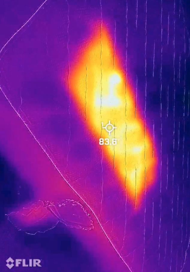 A heatmap of our heating gun testing on the Titan Plus Core mattress.
