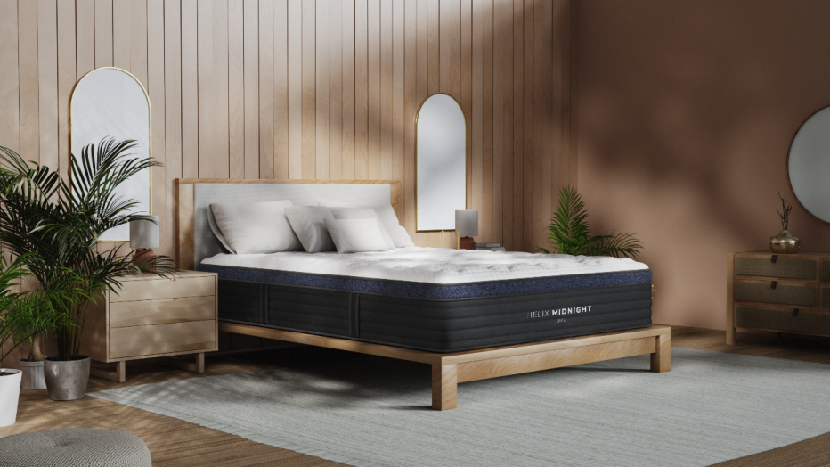 The Helix Midnight Luxe mattress in a neutral-toned room.