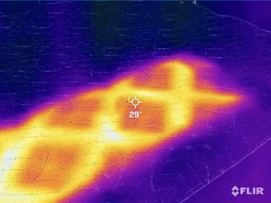 Infrared image of a mattress with heat applied