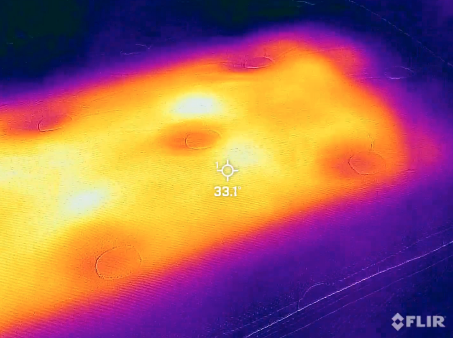 A heat map of our cooling test on the WinkBed GravityLux.