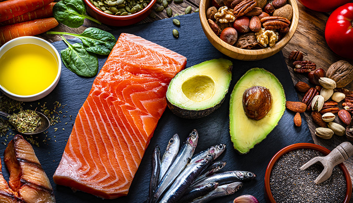 overhead shot of healthy foods