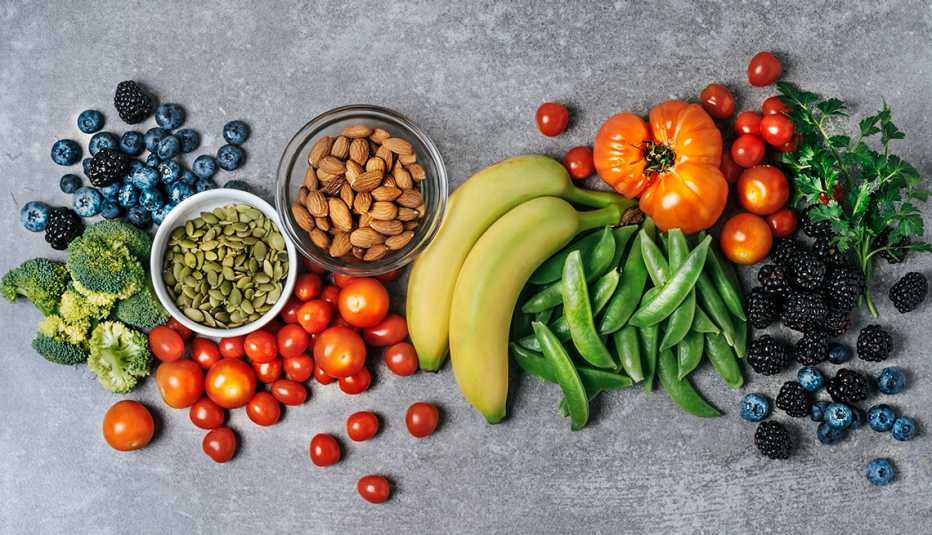 Fresh vegetables, fruits, and nuts